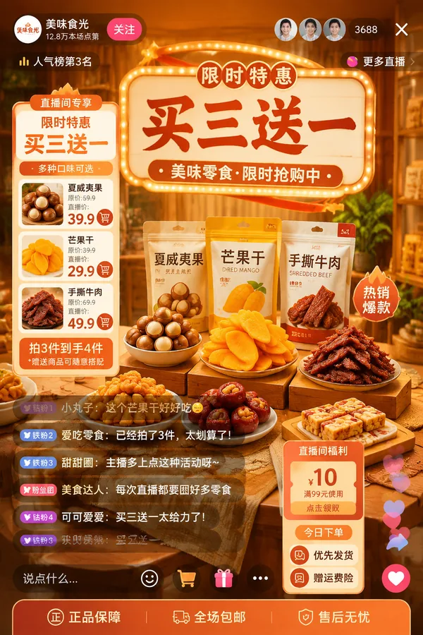 食品直播间暖调促销AI视觉方案